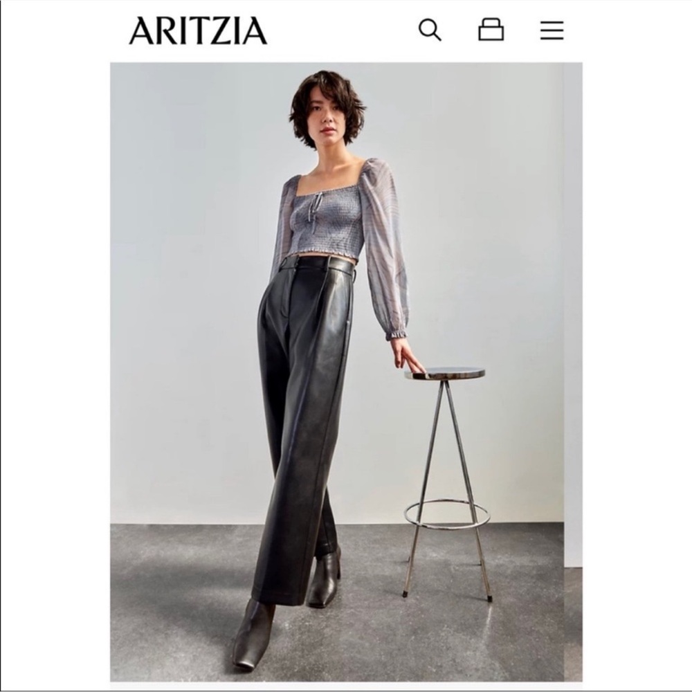Aritzia Wilfred The Effortless Pant 0 Black Faux Leather High Waist Straight